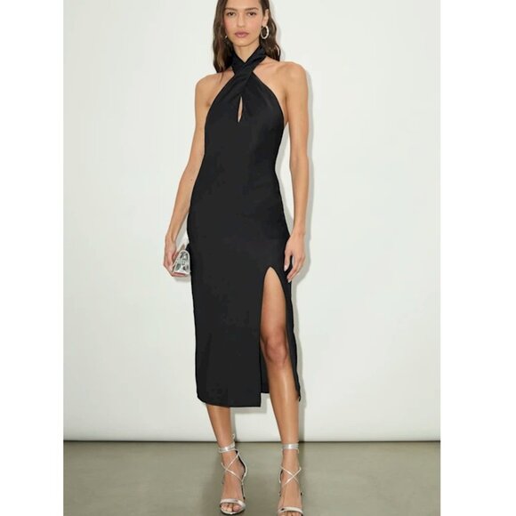 Beyond Classy Black Satin Halter Midi Dress by Lulus Size Large NWOT - Picture 8 of 16